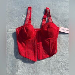 NWT Juicy Couture Red Floral Lace Bustier Corset Top - 34B